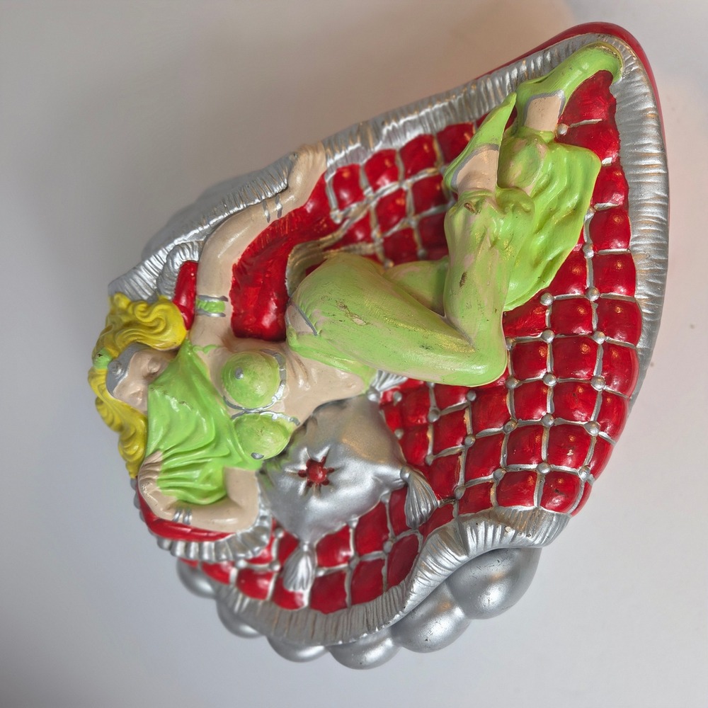 Vintage Atlantic Mold Ceramic Harem Girl Trinket Box Red Silver Mid Century
